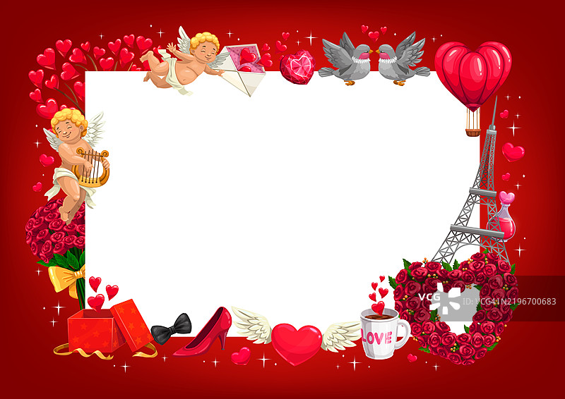 情人节贺卡，上面有爱心和丘比特图案图片素材