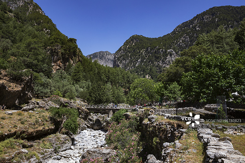 克里特岛南海岸萨马利亚峡谷徒步小径上的桥梁，希腊，欧洲图片素材