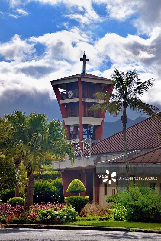 留尼汪岛，圣阿加特教堂位于棕榈平原图片素材