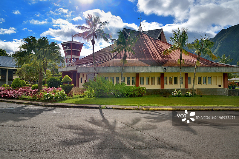 留尼汪岛，圣阿加特教堂和棕榈平原的学校图片素材