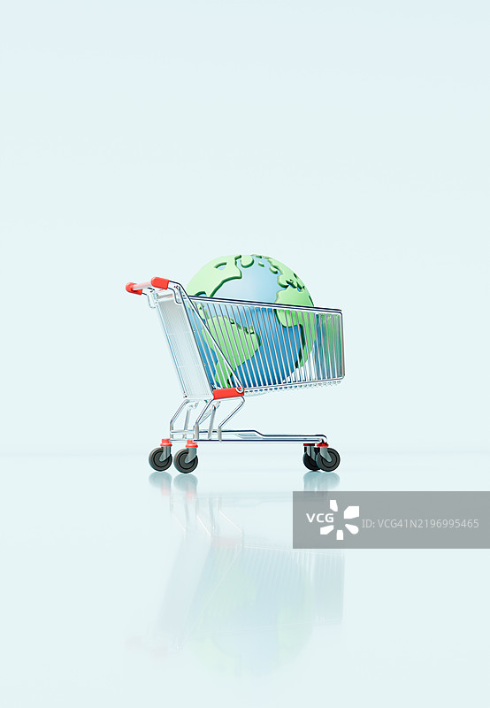 购物车与地球 - 代表全球经济与贸易图片素材
