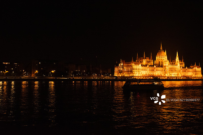 多瑙河与布达佩斯夜晚的匈牙利国会大厦图片素材