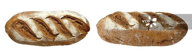黑麦小麦面包在白色背景上图片素材