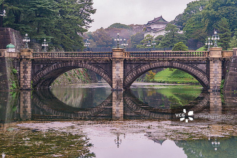 日本东京千代田区的东京皇宫和二重桥的外观图片素材