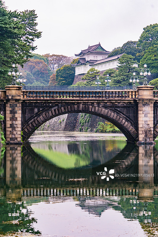 日本东京千代田区的东京皇宫及二重桥的外观图片素材