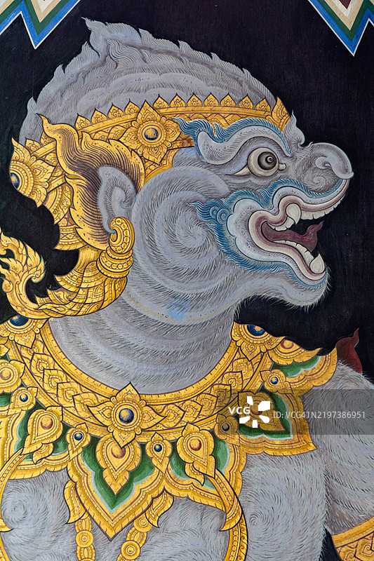 在玉佛寺的史诗《拉玛基恩》中的角色肖像。图片素材