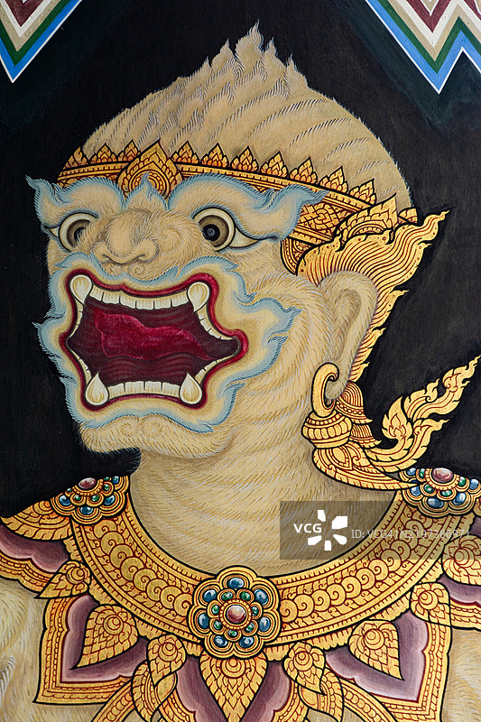 在玉佛寺的史诗《拉玛坚》中的角色肖像。图片素材