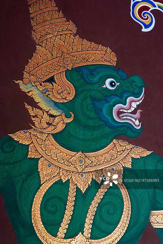 在玉佛寺的史诗《拉玛基恩》中的角色肖像。图片素材