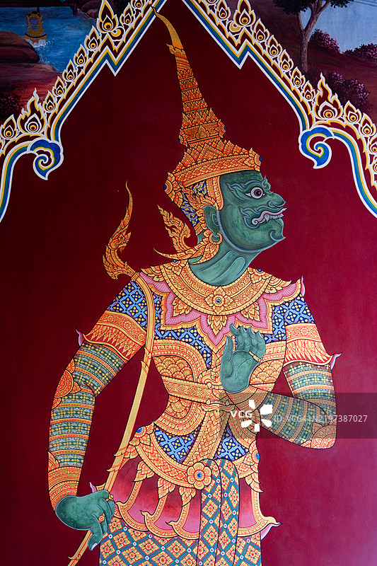 在玉佛寺的史诗《拉玛基恩》中的角色肖像。图片素材