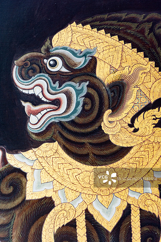 在玉佛寺的史诗《拉玛基恩》中的角色肖像。图片素材