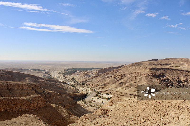 突尼斯托泽尔省的沙漠美景与天空相映成趣图片素材
