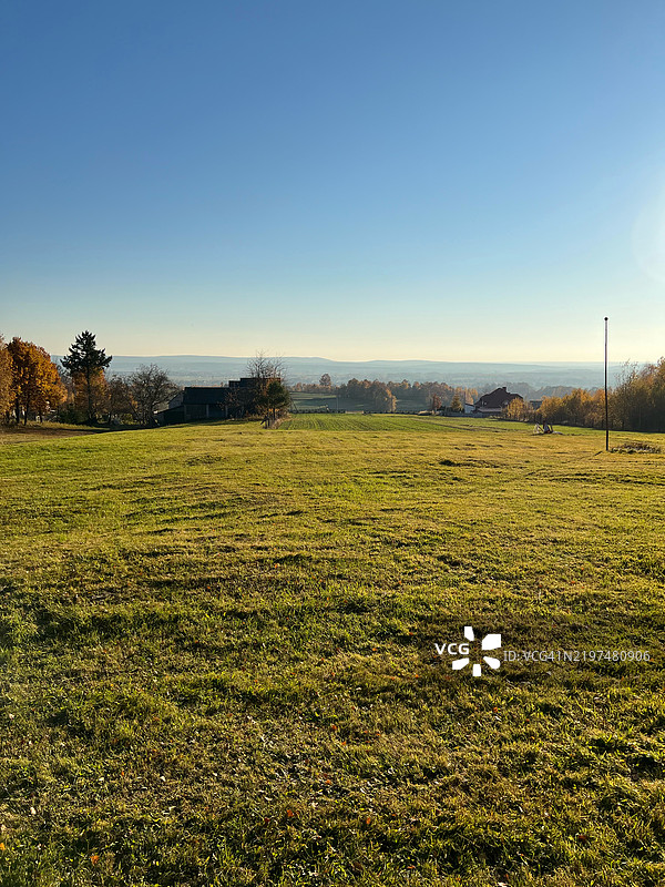 波兰比耶利尼的晴空下田野的美丽景色图片素材