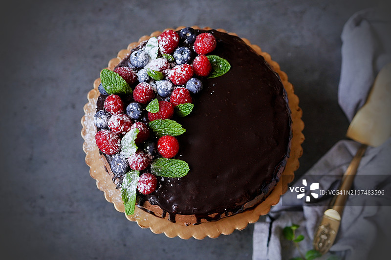 自制分层香草蛋糕的俯视图，宾夕法尼亚州西切斯特，美国图片素材