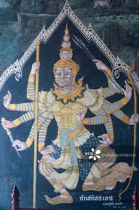 在玉佛寺的史诗《拉玛基恩》中的角色肖像。图片素材