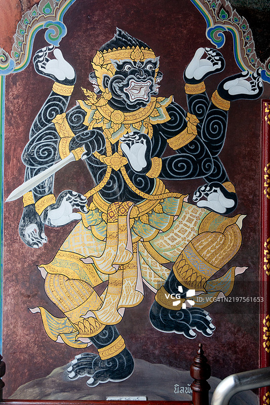 在玉佛寺的史诗《拉玛基恩》中的角色肖像。图片素材
