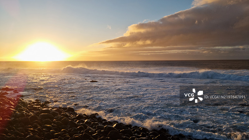 西班牙加那利群岛大加那利岛阿盖特的蓬塔戈尔达日落图片素材