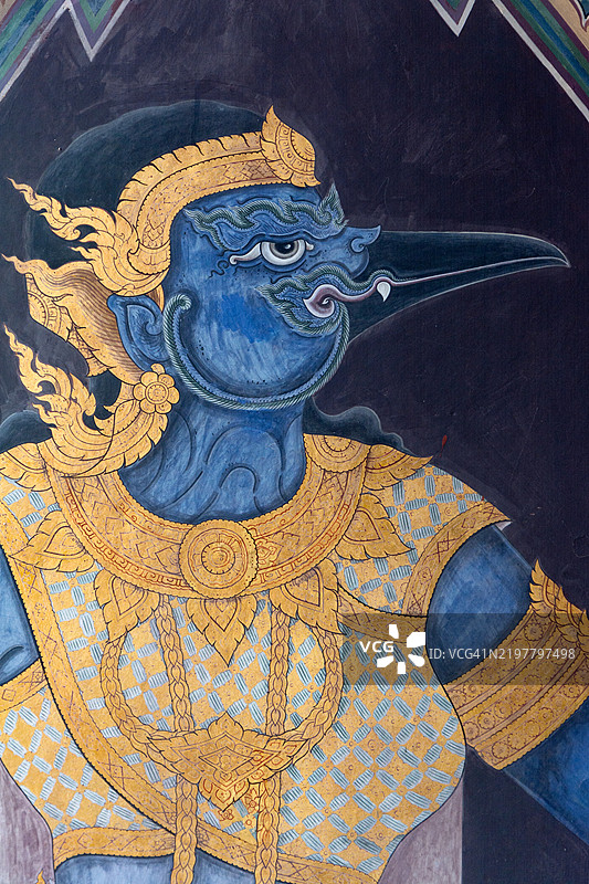 在玉佛寺的史诗《拉玛基恩》中的角色肖像。图片素材