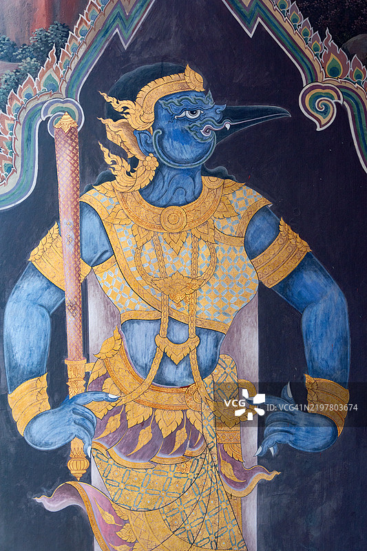 在玉佛寺的史诗《拉玛基恩》中的角色肖像。图片素材