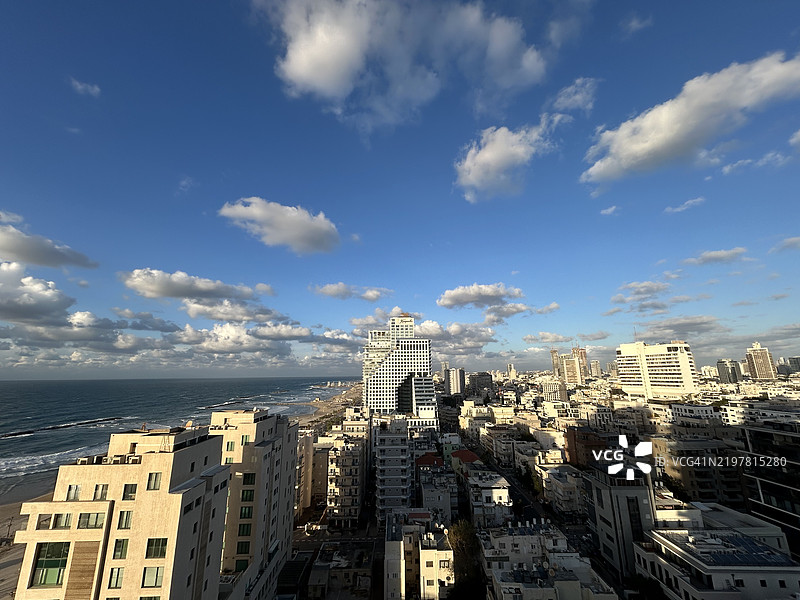 特拉维夫区以高角度俯瞰建筑与天空图片素材