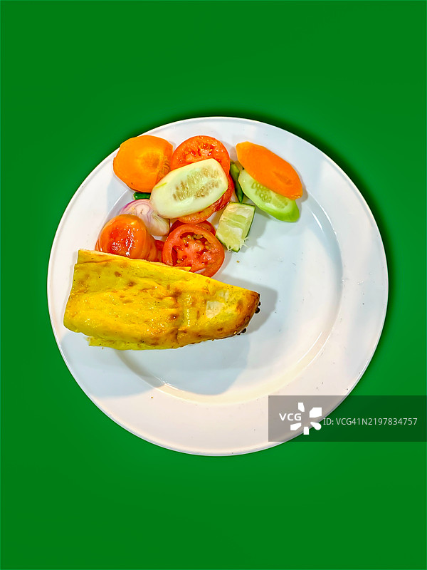 从上方直接拍摄的餐盘上的食物图片素材