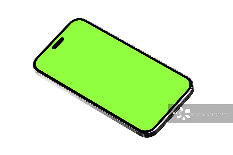 高质量工作室拍摄的白色背景下，带有色键屏幕的真实智能手机模型，孤立的iPhone。图片素材