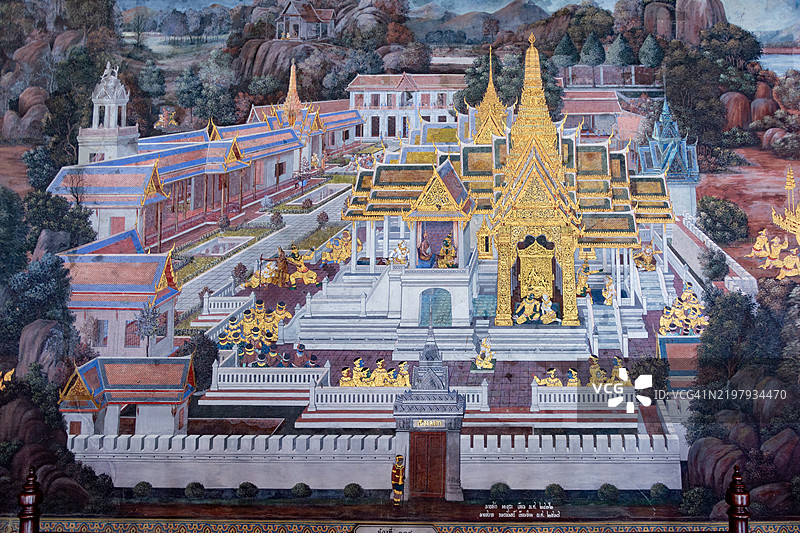 大皇宫场景来自史诗《拉玛坚》在玉佛寺。图片素材