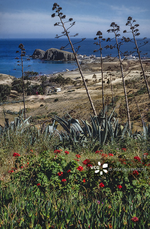 从观景点俯瞰的莫罗小岛，阿尔梅里亚，安达卢西亚，卡博德加塔自然公园图片素材