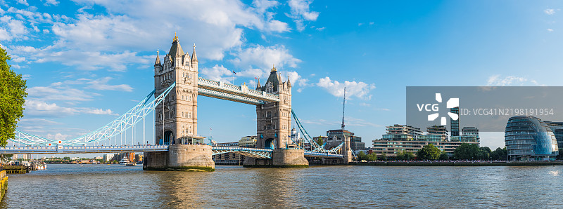 伦敦塔桥与泰晤士河南岸城市风光全景图片素材