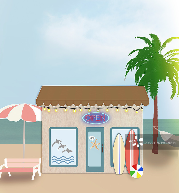 海滩冲浪商店插图图片素材