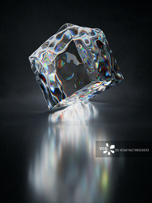 未来主义的水晶立方体与彩虹反射图片素材