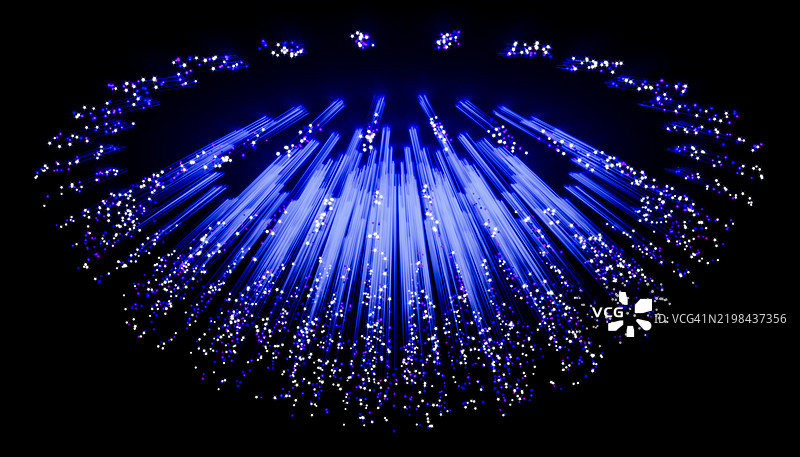 蓝色光纤传播数据，伴随发光粒子图片素材