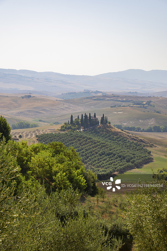黎明时分的贝尔维德雷,圣奎里科·多尔恰,奥尔恰谷,联合国教科文组织世界遗产,锡耶纳省,托斯卡纳,意大利,欧洲图片素材