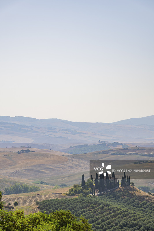 黎明时分的贝尔维德雷，圣奎里科·多尔恰，奥尔恰谷，联合国教科文组织世界遗产，锡耶纳省，托斯卡纳，意大利，欧洲图片素材