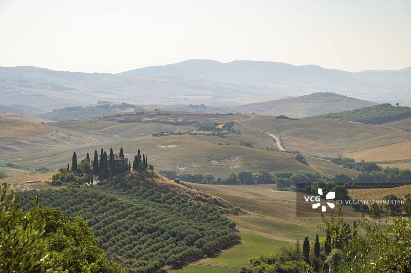 黎明时分的贝尔维德雷,圣奎里科·多尔恰,奥尔恰谷,联合国教科文组织世界遗产,锡耶纳省,托斯卡纳,意大利,欧洲图片素材