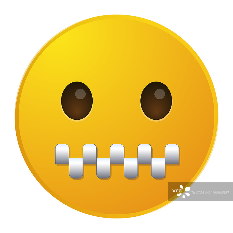 带拉链的嘴巴黄色表情符号微笑详细插图图片素材
