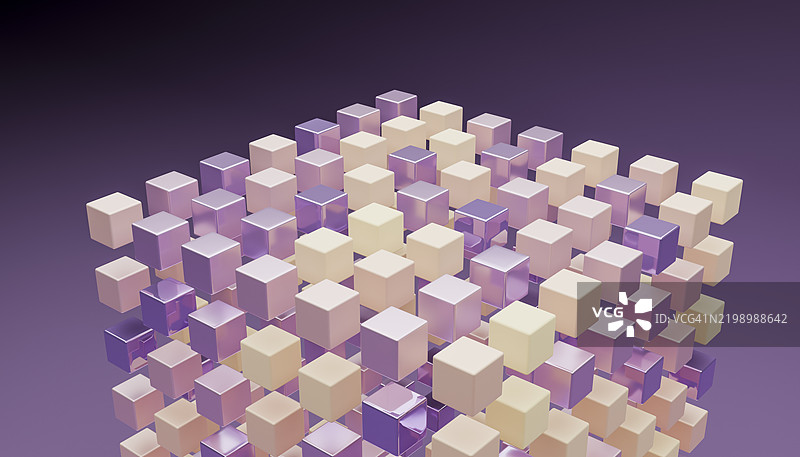 金属色和粉彩色立方体构成一个大型数据结构图片素材