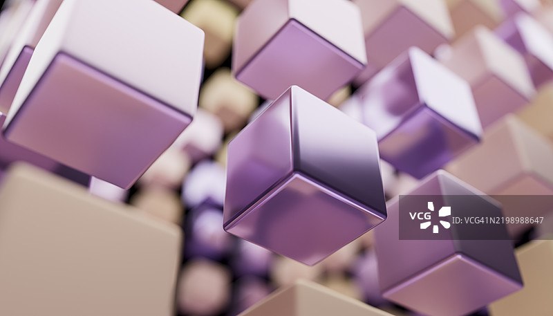 紫色和米色的立方体漂浮在数字空间中图片素材