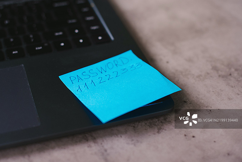 从上往下看带有密码的便签纸，安全问题概念图片素材