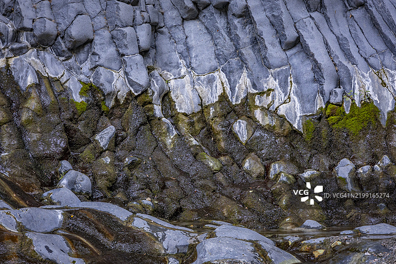 意大利西西里岛- 卡马斯特拉山- 阿尔坎特拉峡谷植物园与地质公园- 玄武岩地貌图片素材