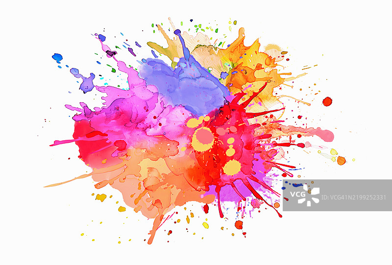 多彩的抽象水彩飞溅在白色背景上图片素材