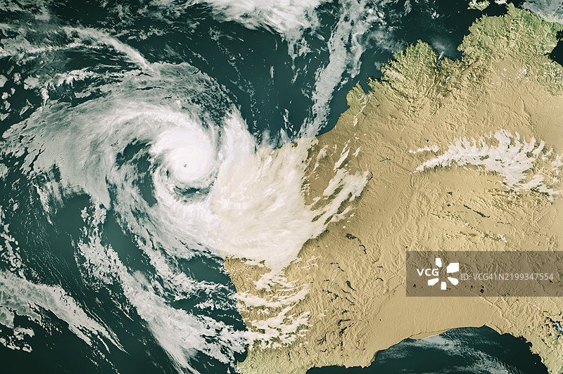 西澳大利亚塞恩气旋20250120云图3D渲染彩色图图片素材
