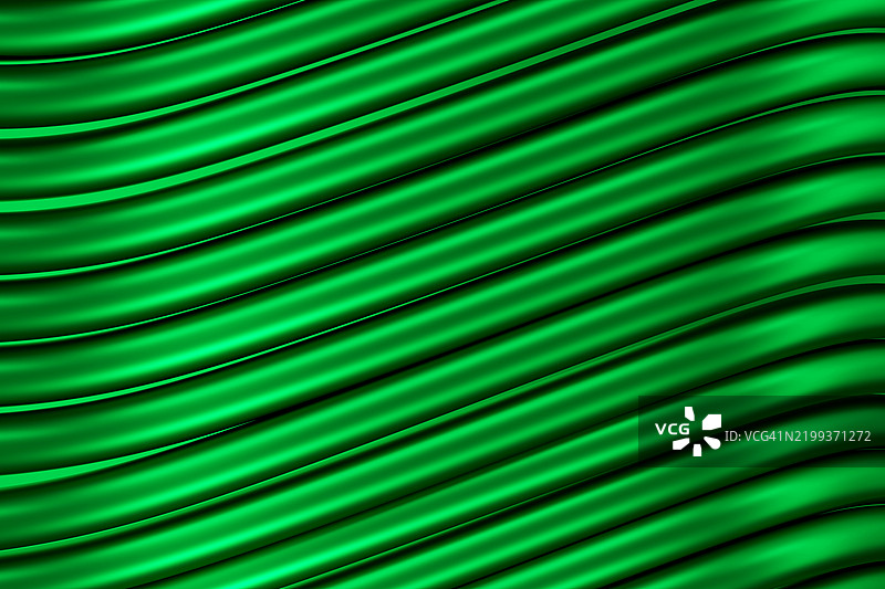 抽象波浪层叠的光泽金属绿色背景。未来感的3D图案。几何构成。设计元素。图片素材