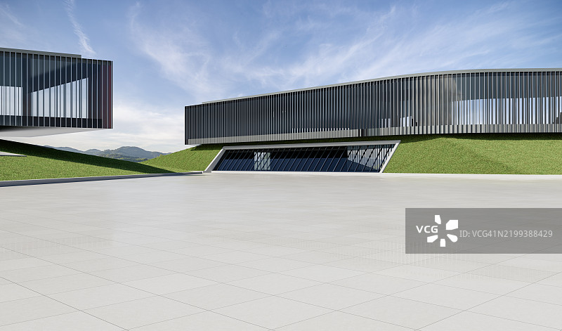 现代生态建筑前的空旷广场图片素材