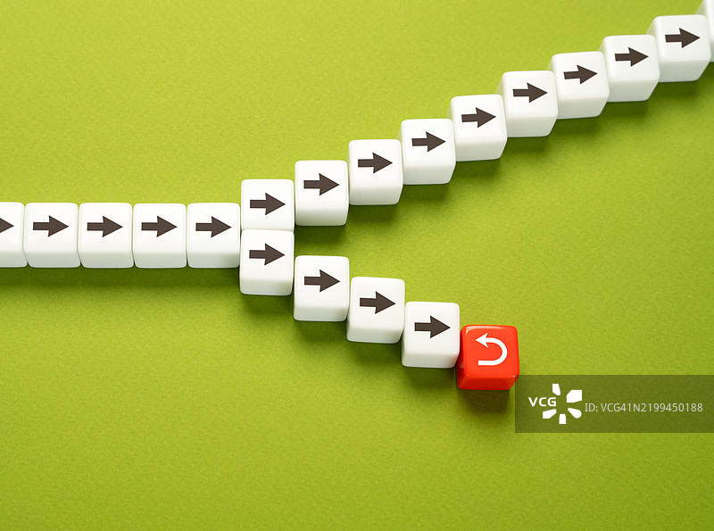 返回到分叉口，走第二条路。坚持计划，回到选择路径的阶段。图片素材