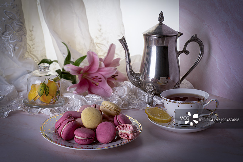 高角度视图的早餐桌， 美国， 美国图片素材