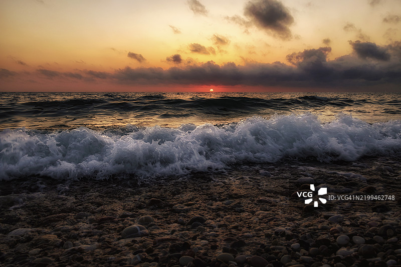 希腊日落时分的海景图片素材