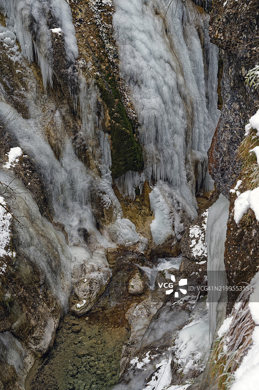 吉森巴赫峡谷，冬季，冰冷，基费斯费尔登，上巴伐利亚，巴伐利亚，德国，欧洲图片素材