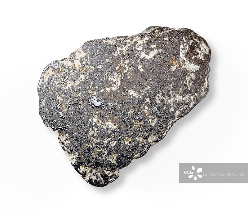 白色背景上的银矿脉嵌入的石头。图片素材