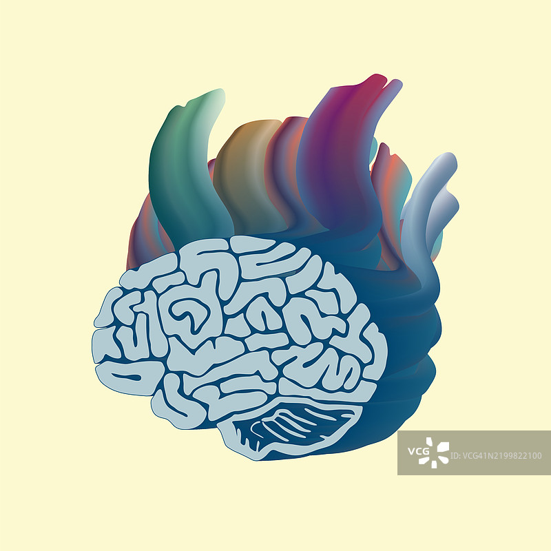 蓝色大脑与彩虹色尾巴，表达神经多样性图片素材