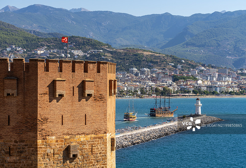 阿拉尼亚城堡的详细视图，阿拉尼亚，土耳其图片素材